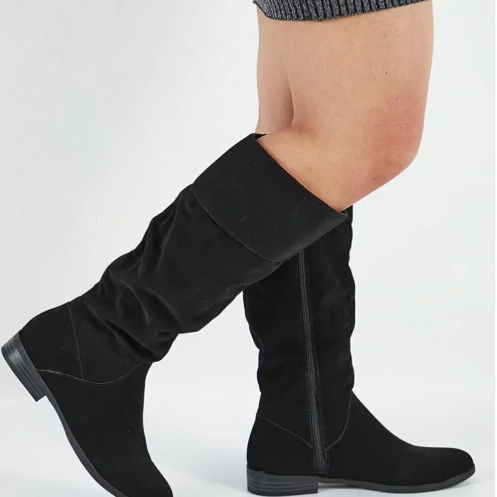 Style & Co. Womens Kelimae Faux Suede Tall Riding Boots Black (WIDE CALF)
